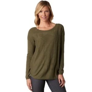 Prana Stacia Olive Green Sweater Side Vents Sz M organic cotton